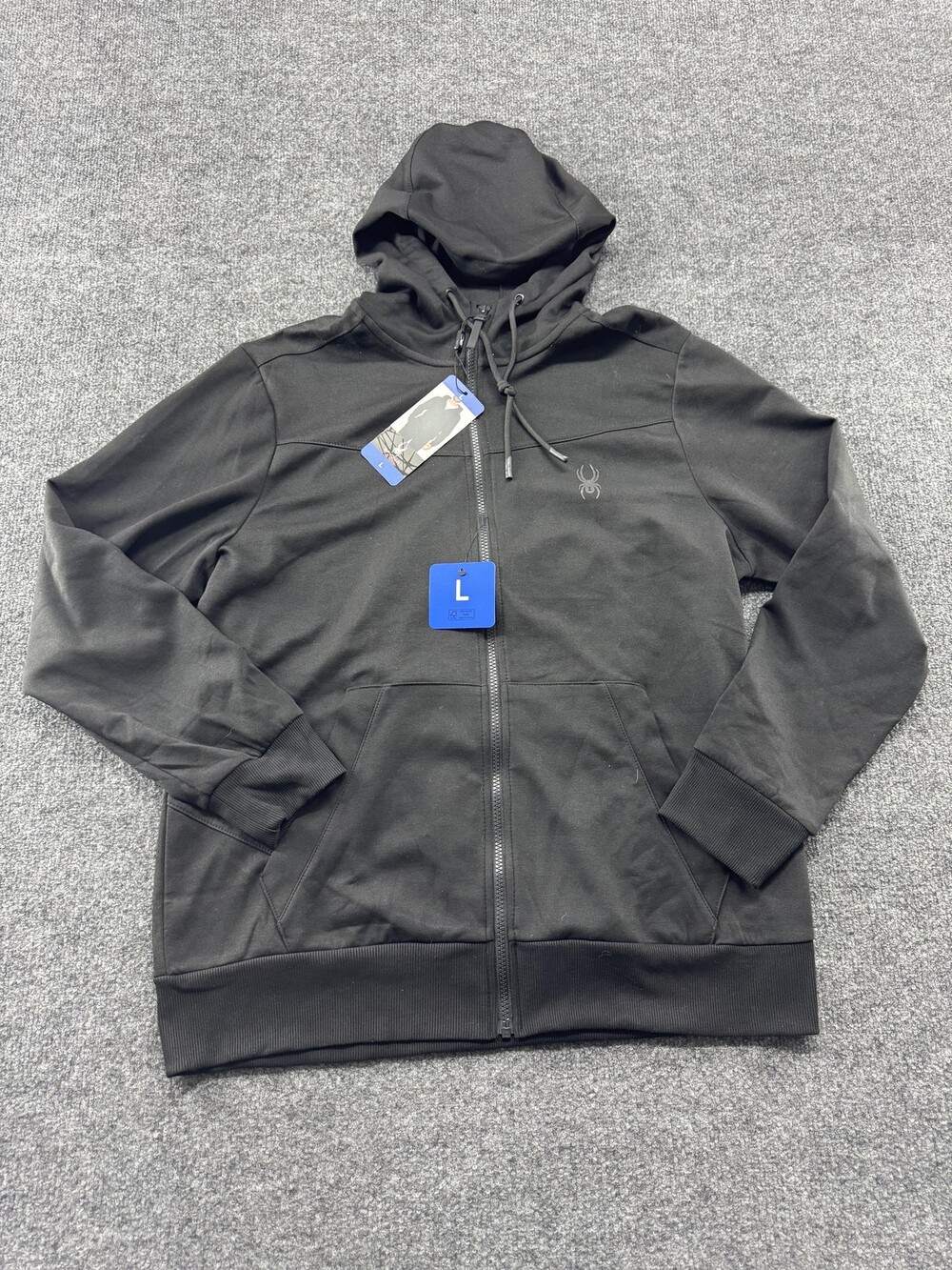 Spyder Hoodie Mens Large Black Full Zip Jacket Logo Sweatshirt Athletic Knit